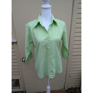 Ralph Lauren Y2K Lime Green Cotton 3/4 Sleeve Button Down Shirt Small